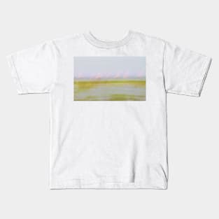 Pink and green hues nature abstract of pink flamingos in wetland Namibia. Kids T-Shirt